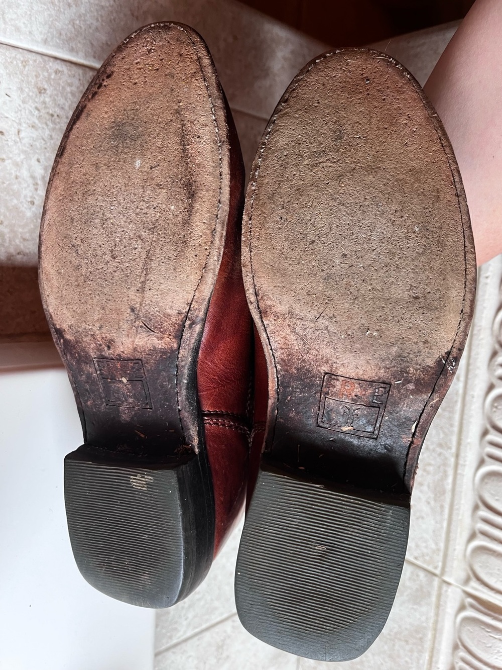 Frye Burnt Orange Leather Boots with Brass Studs - Picture 4 of 7